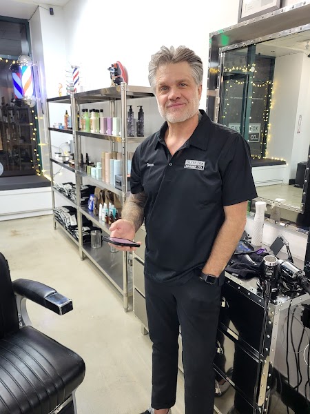 Comfortable waiting area at Silver Fox Barber Co.